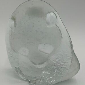 Vintage Viking Frosted and Clear Glass Panda Bear Figurine with Label